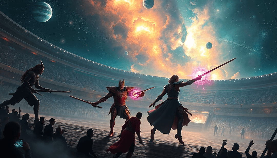 Celestial Colosseum: Galactic Duels Under Distant Stars